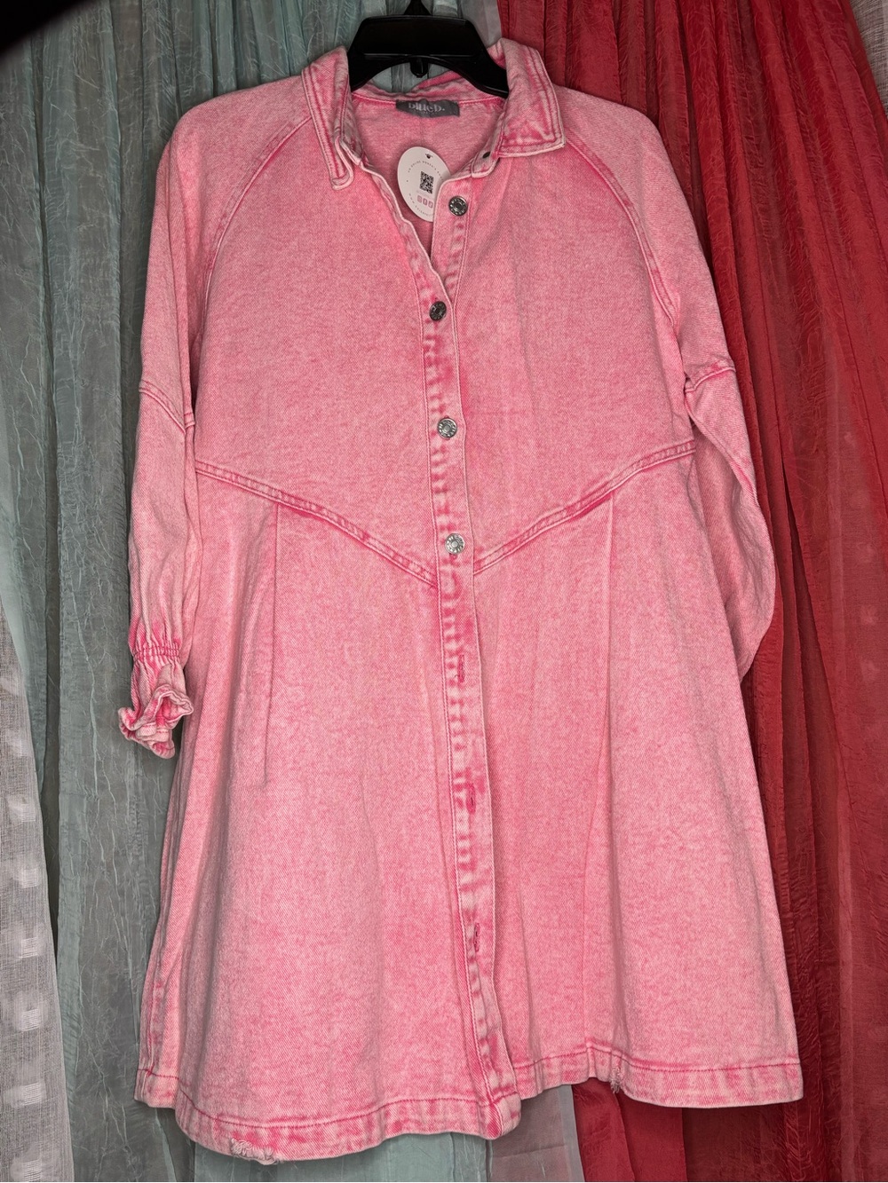 Women's Long Sleeve Pink Button-Front Dress